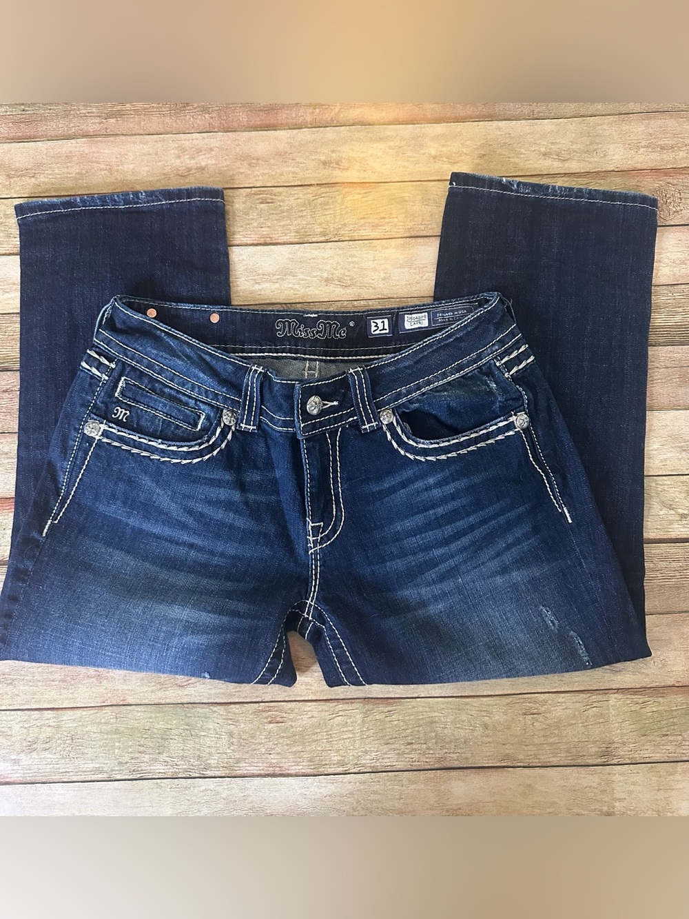 Miss Me Dark Blue Capri Jeans with Contrast Stitching